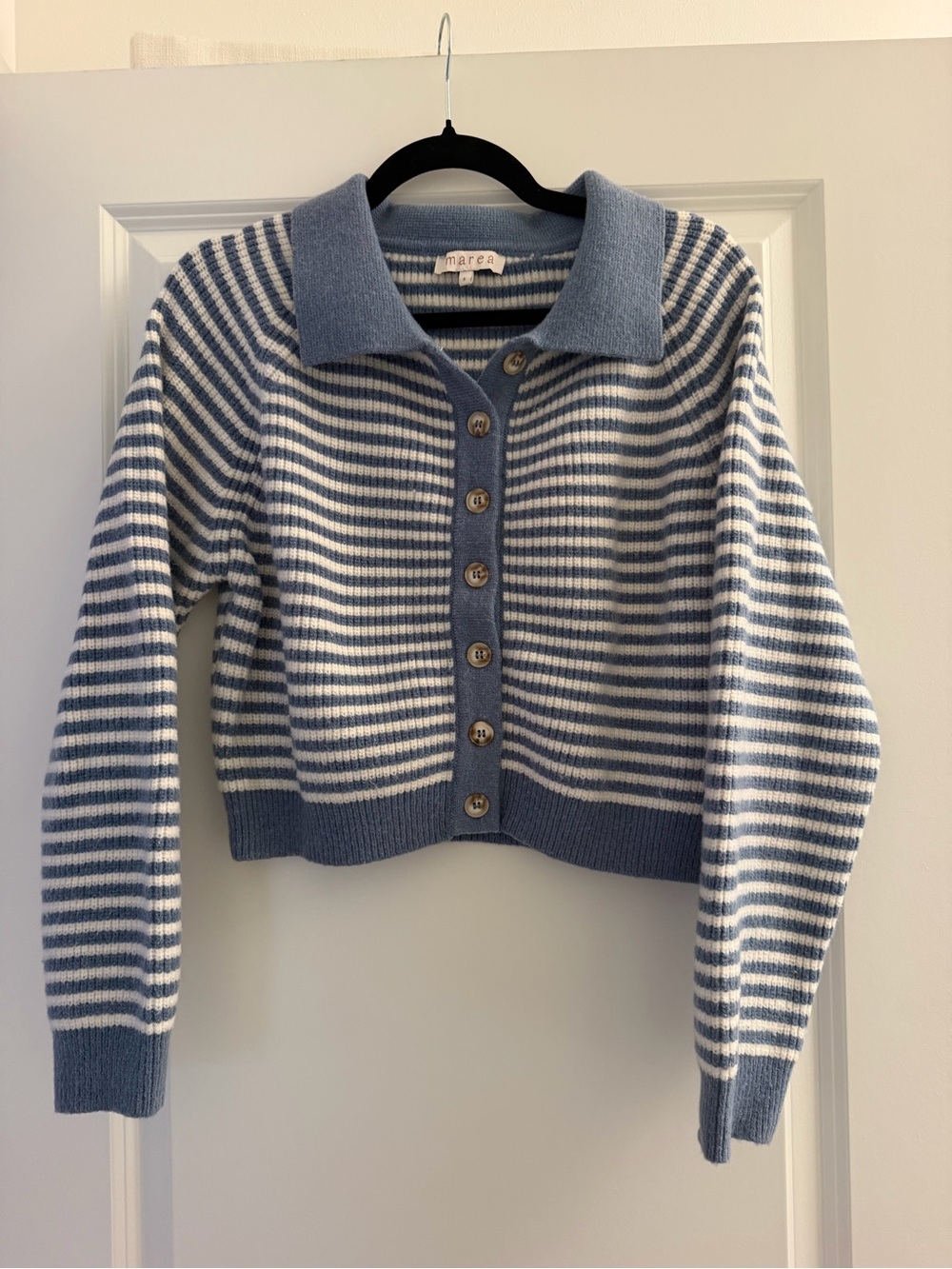 Marea Blue & White Striped Collared Button Cardigan